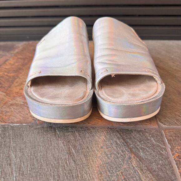 NAKED FEET Reno Platform Slide Sandal In Silver Leather iridescent 7.5 - Picture 5 of 11
